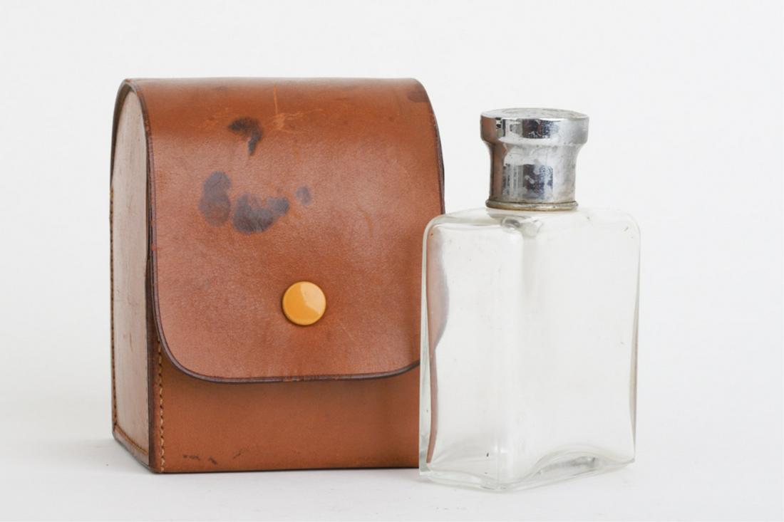 (2) BOTTLE TRAVEL KIT MADE FOR B. ALTMAN CO. NY: Presumably for cologne. Leather case marked Made in England. 4 inches
