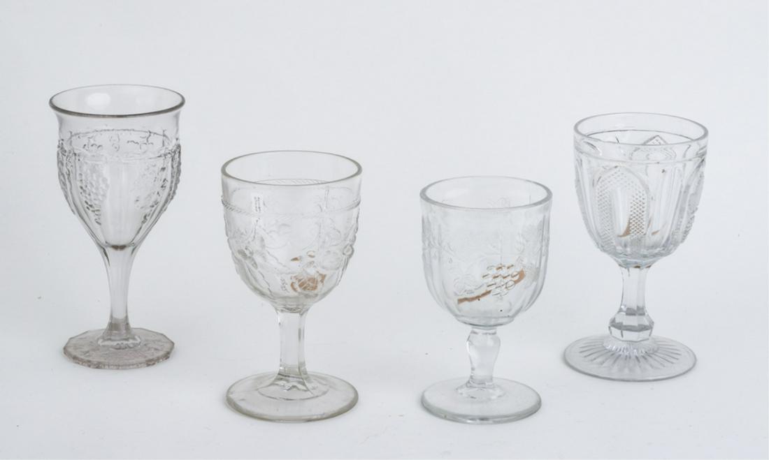 (4) EAPG GOBLETS EMBOSSED with GRAPES or ACORNS: Pennsylvania and probably New England. 7 inches (and under)