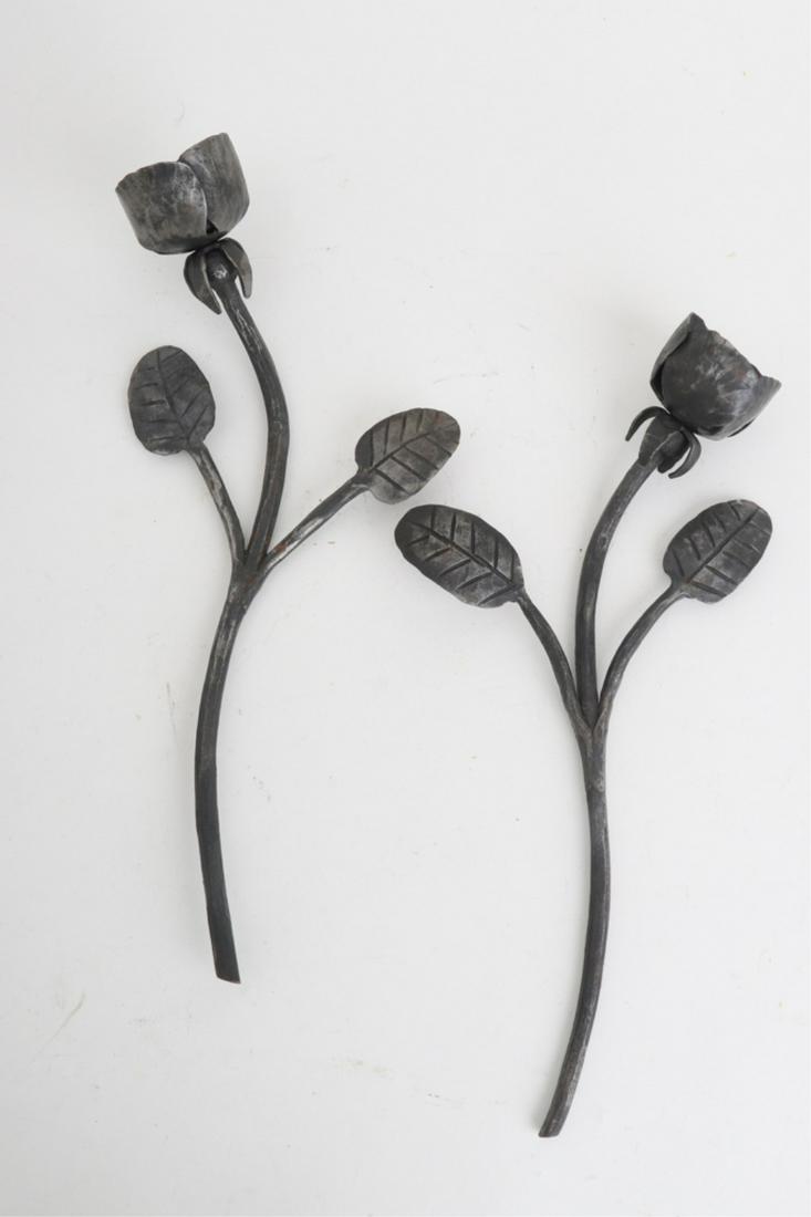 JIM KEARNEY (20th / 21st c) Maine artist: (2) Hand wrought roses. 14 inches.