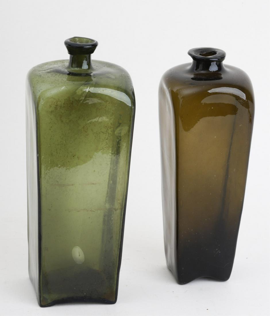 (2) EARLY HAND BLOWN GIN BOTTLES: 10 and 9 inches