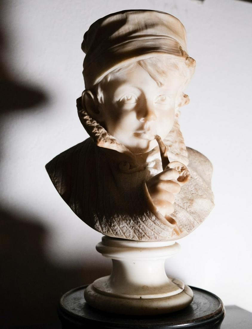 ITALIAN SCHOOL (19th c): Young Boy with Pipe alabaster 17 inches (including base) unsigned.