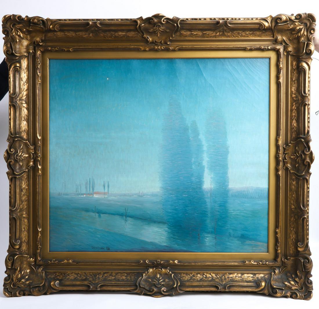 LEON DABO (1864-1960): Flanders Evening oil on canvas 30 x 34 inches. signed and signed, titled and dated verso. framed 41 x 45 inches (overall)Provenance: John R. Gregg (1867-1948) was an educator, publisher, humanitarian,