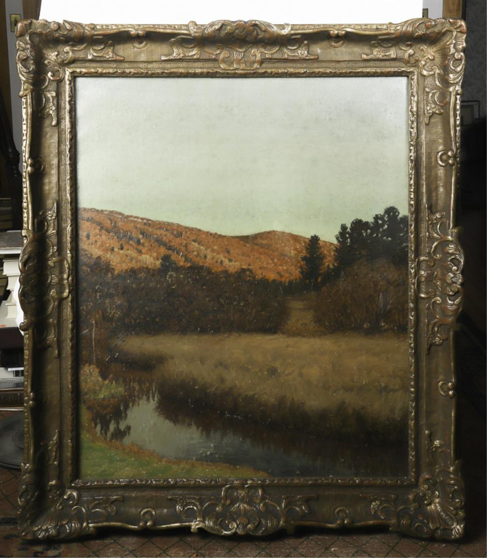 BEN FOSTER (1852-1926): Autumn Landscape 36 x 30 inches signed. framed 45 x 38 inches (overall) .Provenance: John R. Gregg (1867-1948) was an educator, publisher, humanitarian, and the inventor of the eponymous shorthand sys