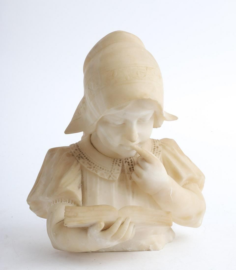 EUROPEAN SCHOOL (19th c): Dutch Girl Reading alabaster 11 inches. unsigned.