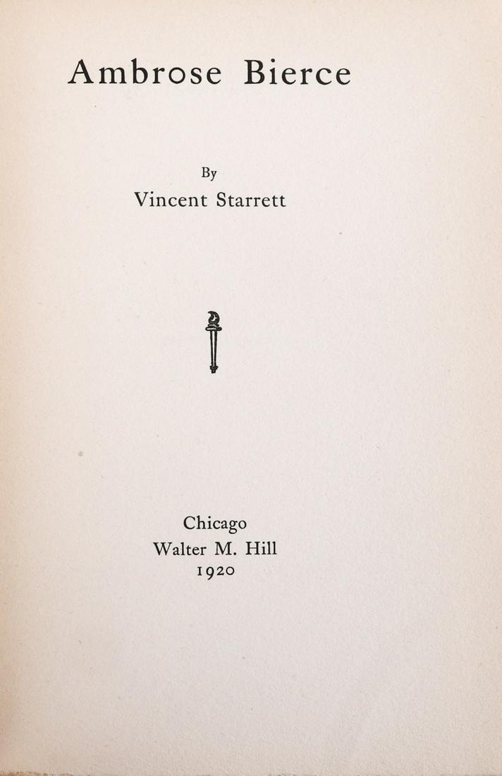 VINCENT STARRETT "AMBROSE BIERCE" 1920: Chicago. Walter M. Hill. 1920. hardcover 1/2 cloth bound. 8 x 5 1/2 inches