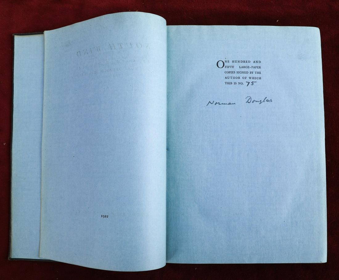 NORMAN DOUGLAS "SOUTH WIND" 1922 SIGNED: London. Martin Secker. hardcover clothbound. 8 1/2 x 5 3/4 inches.