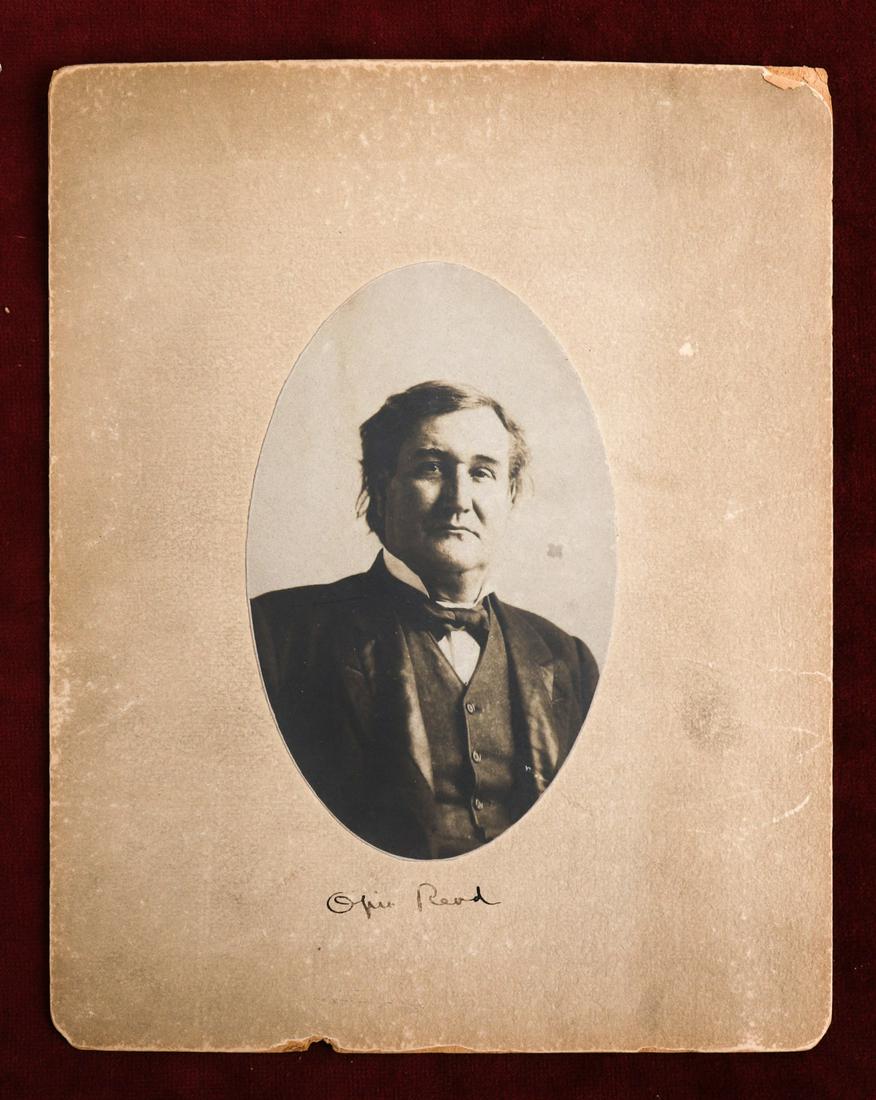 AUTOGRAPHED PHOTO OF OPIE READ c 1900: Opie Percival Read (born December 22, 1852, Nashville Tennessee; d. November 2, 1939, Chicago Illinois) was an American journalist and humorist. His bibliography lists 60 published books. 8 x 10 inche