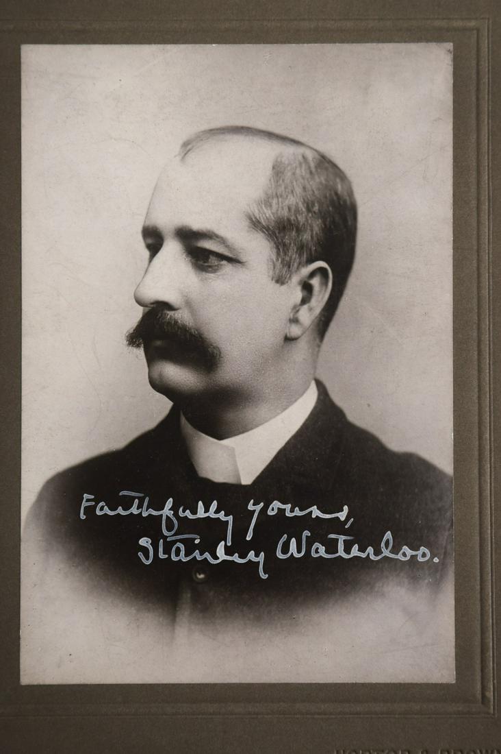 AUTOGRAPHED PHOTO OF STANLEY WATERLOO: Stanley Waterloo (1846-1913) was an American newspaperman, editor, newspaper owner, and author of both non-fiction and fiction. He was born in St. Clair County, Michigan in 1846 and died in Chicago, I