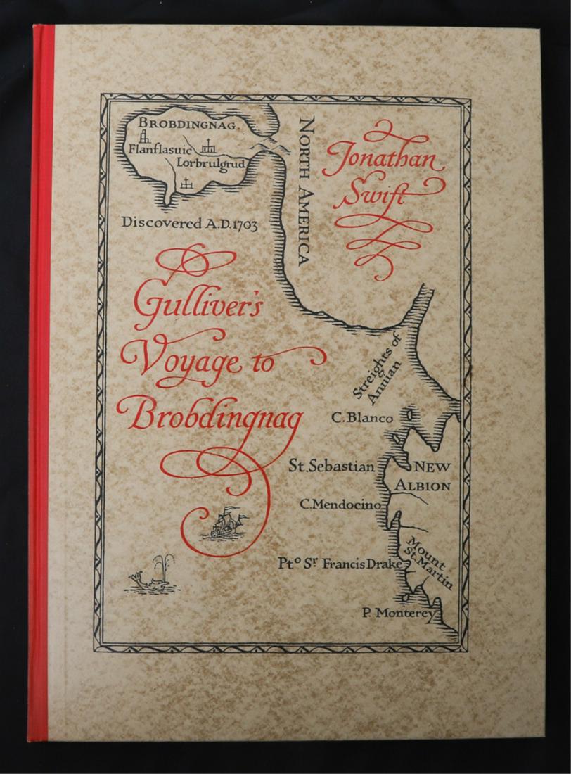 JONATHAN SWIFT "GULLIVER'S VOYAGE TO BROBDINGNAG": (2) Volumes. New York. Limited Editions Club 1950. hardcover paper bound. 18 3/4 x 13 1/2 inches and 3 3/4 x 2 1/2 inches. presented in their original slip case.