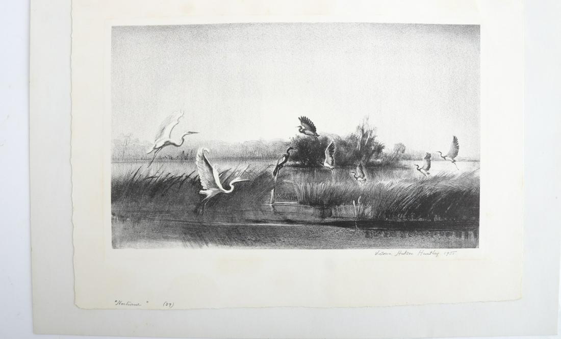 VICTORIA HUTSON HUNTLEY (1900-1971): Nocturne lithograph 7 1/2 x 13 inches signed and dated 1951. full margins 14 x 19 inches (overall with mat)