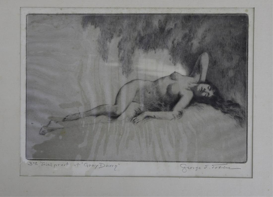 GEORGE TIMOTHY TOBIN (1864-1956): Gray Dawn etching 6 x 9 1/4 inches. signed 3rd trial proof. matted 13 x 15 1/2 inches (overall)