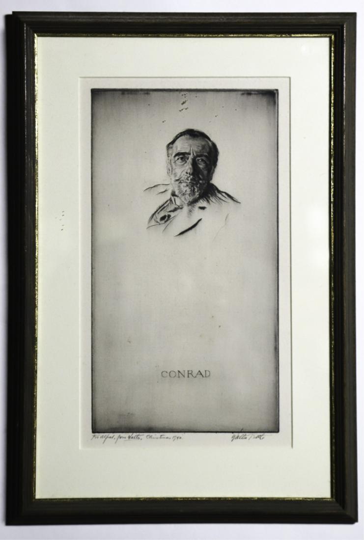 WALTER TITTLE (1883-1966): Joseph Conrad etching 11 x 6 inches. signed and annotated ...Christmas 1940. framed 16 x 11 inches (overall)