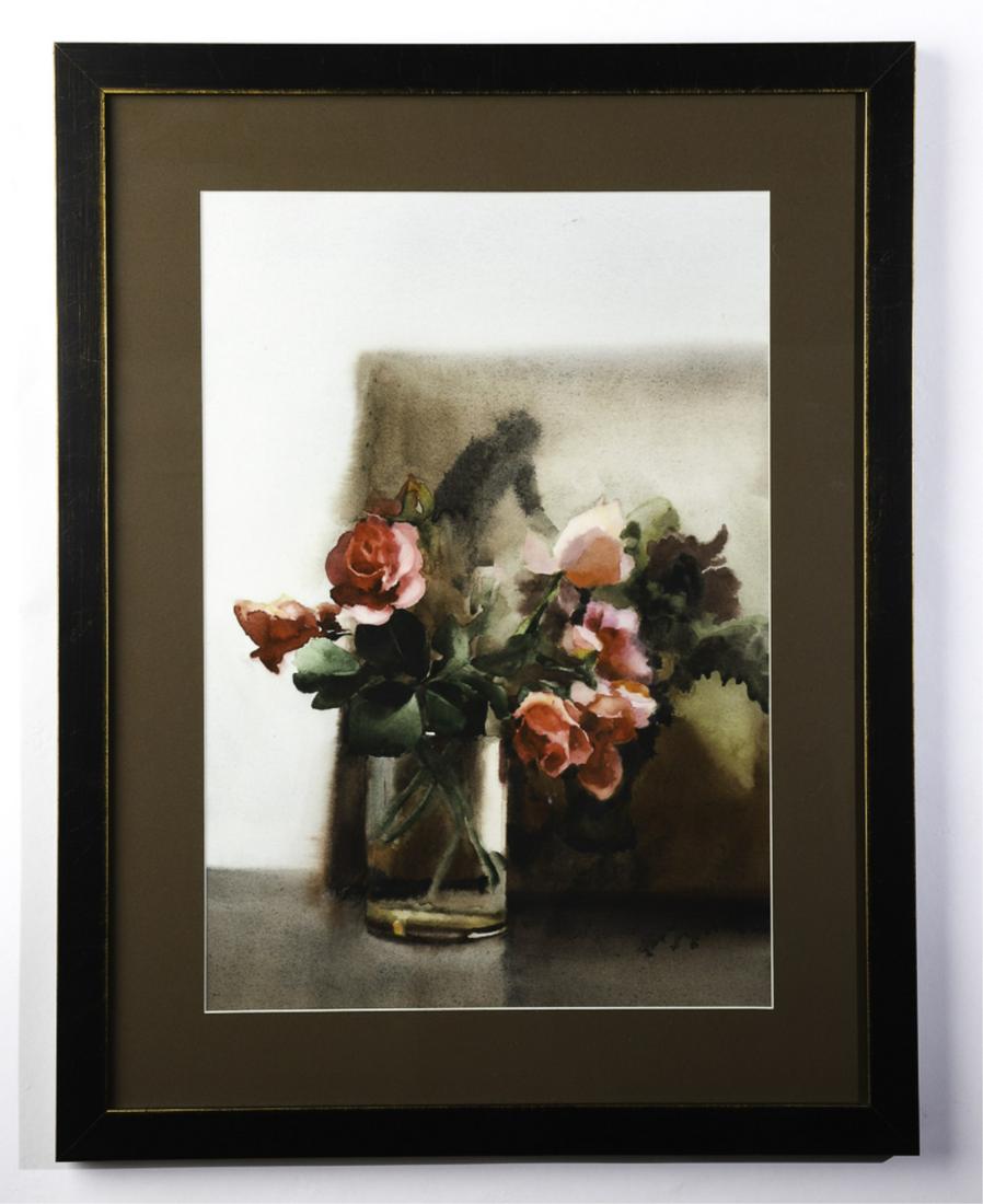STEPHANIE ANDERSON (20th / 21st c): Still life with Roses watercolor 20 x 13 1/2 inches. unsigned. framed 26 1/2 x 20 1/2 inches (overall)