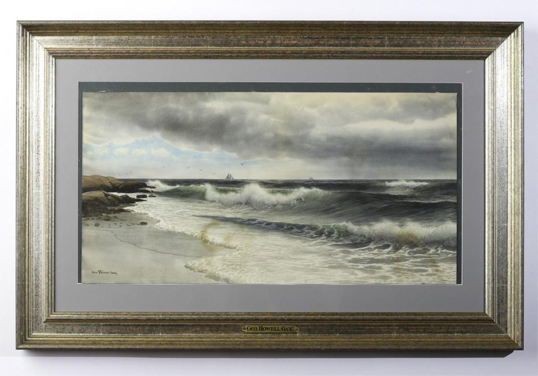 GEORGE HOWELL GAY (1858-1931): Schooners off the Coast watercolor 10 x 19 1/2 inches. signed. framed 17 x 26 inches (overall)