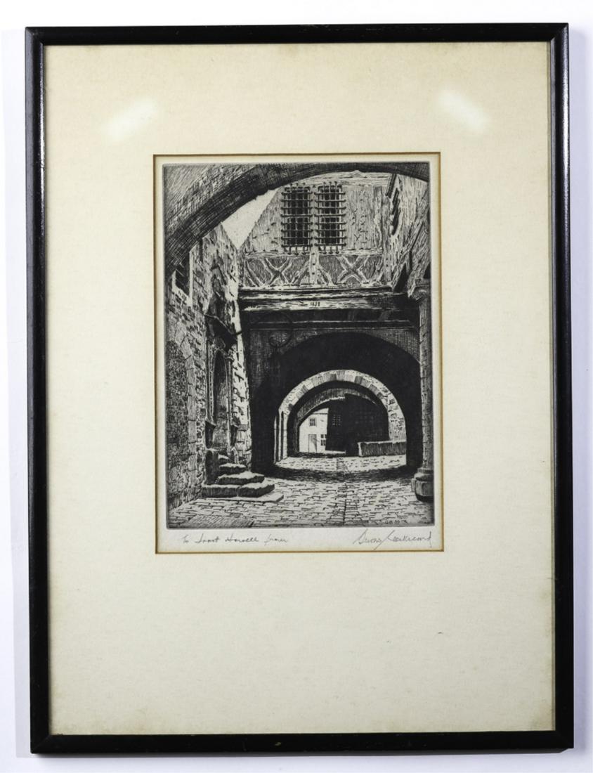 AMERICAN SCHOOL (20th c) "The Stone Prison": etching 10 x 7 1/4 inches. signed and annotated. framed 19 1/2 x 14 1/2 inches