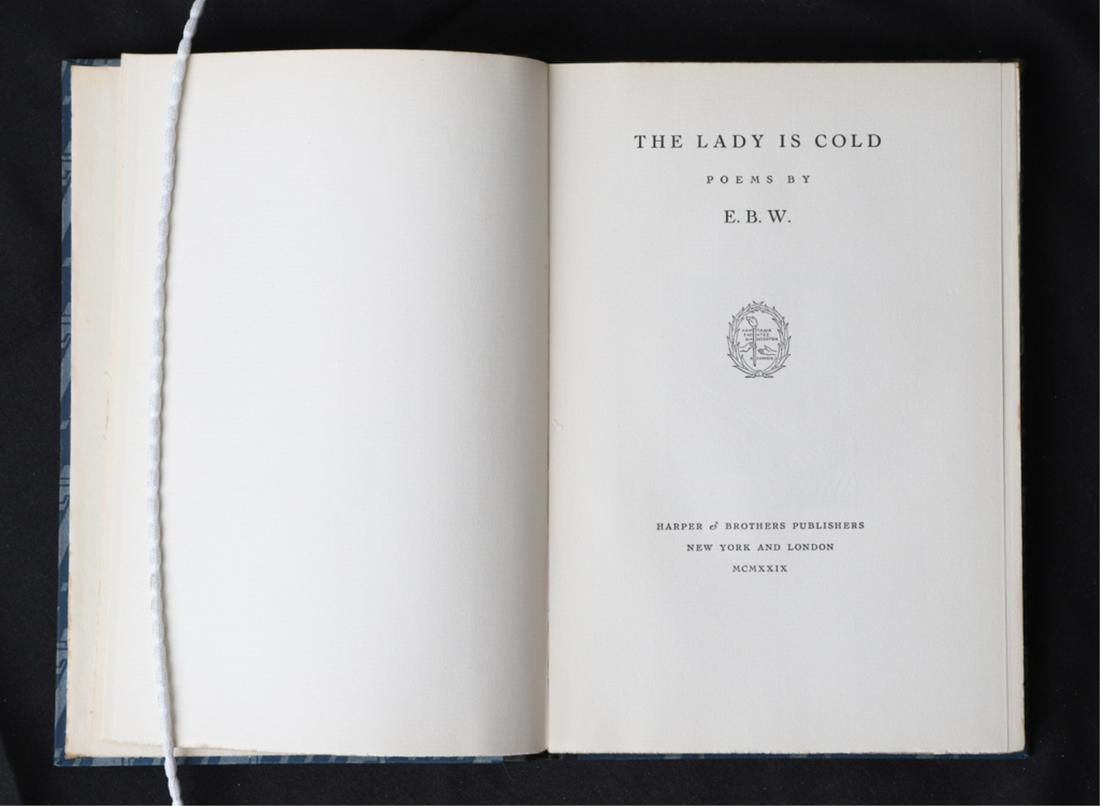 E.B. WHITE "THE LADY IS COLD POEMS" 1929: New York. Harper Brothers. hardcover paper bound. 8 1/4 x 6 inches.