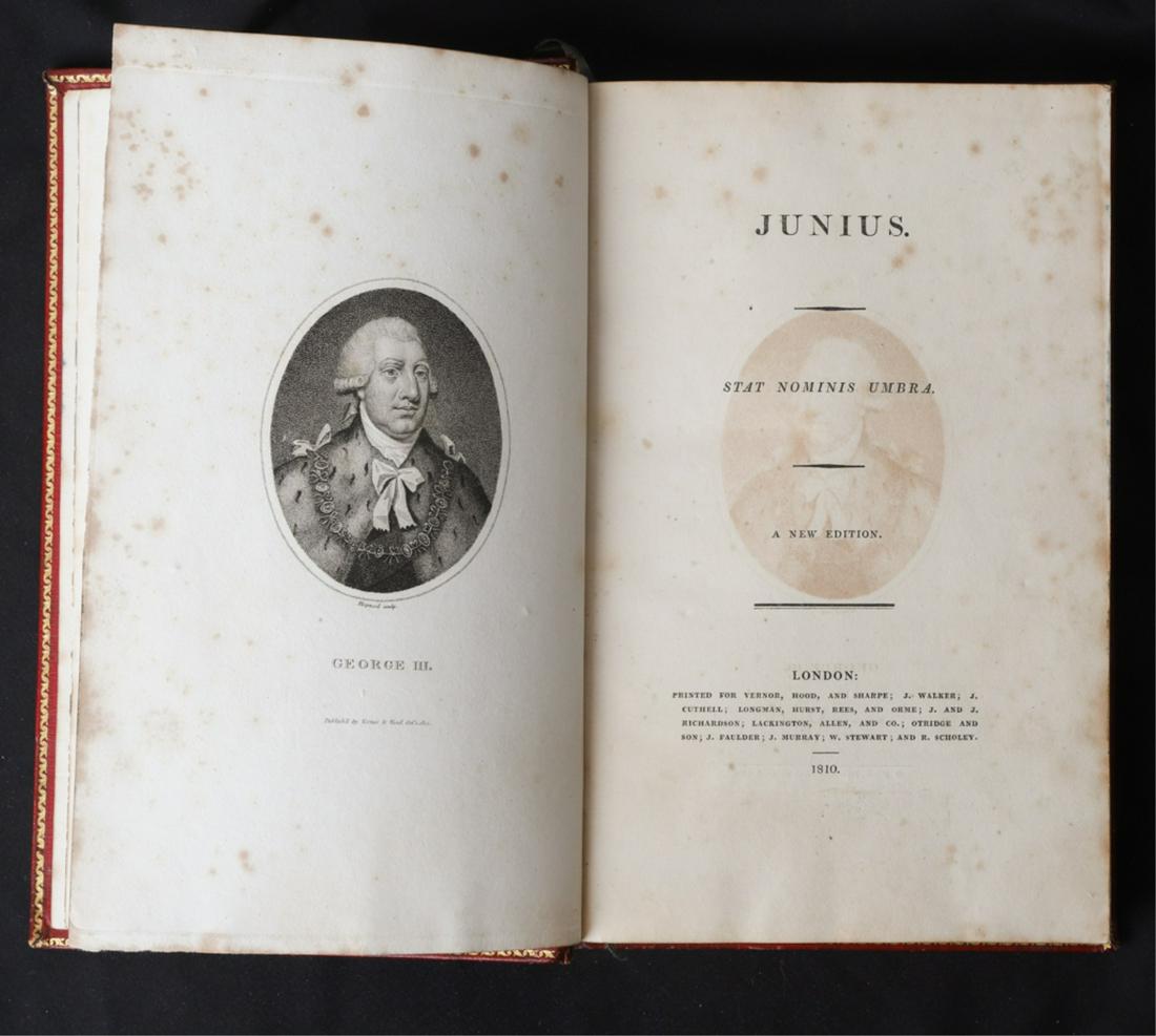 JUNIUS. STAT NOMINIS UMBRA 1810 FOREEDGE PAINTING: London : Printed for Vernor, Hood, and Sharpe, J. Walker, J. Cuthell, Longman, Hurst, Rees, and Orme, J. and J. Richardson ; Lackington, Allen and Co. ; Otridge and Son ; J. Faulder ; J. Murray ; W. S