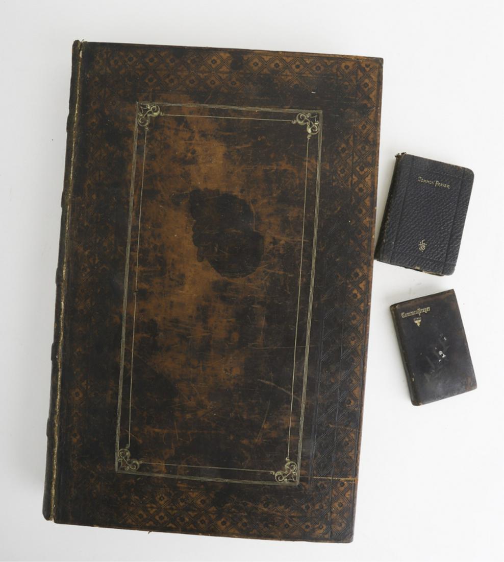 1770 BOOK OF COMMON PRAYER: Oxford, printed by T. Wright and W. Gill. hardcover leather bound 17 x 11 inches. Together with (2) pocket editions