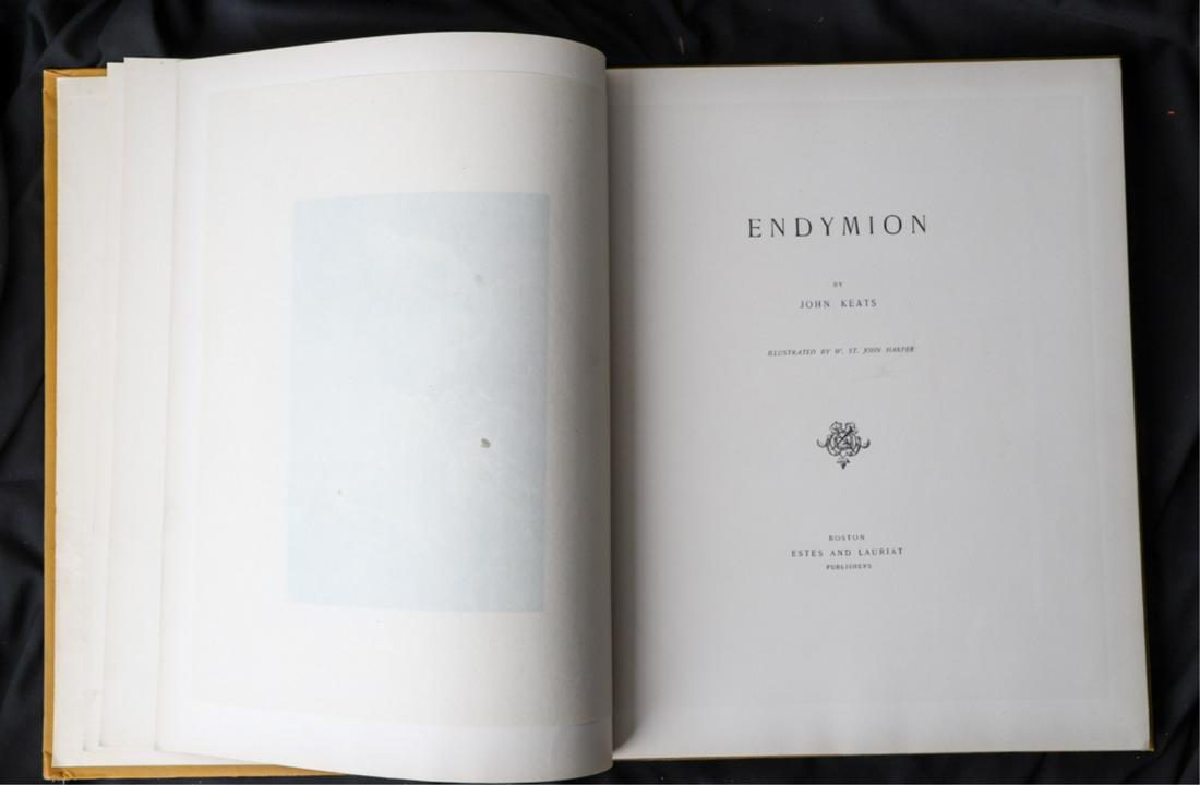 JOHN KEATS "ENDYMION" 1888: Boston. Estes and Lauriat. 1909. illustrated by W. St. John Harper. 16 x 13 inches. hardcover cloth bound.