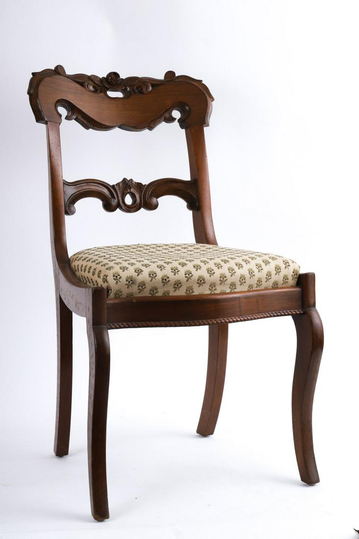 CARVED WALNUT SIDE CHAIR w/ UPHOLSTERED SLIP SEAT: 32 x 17 x 19 inches