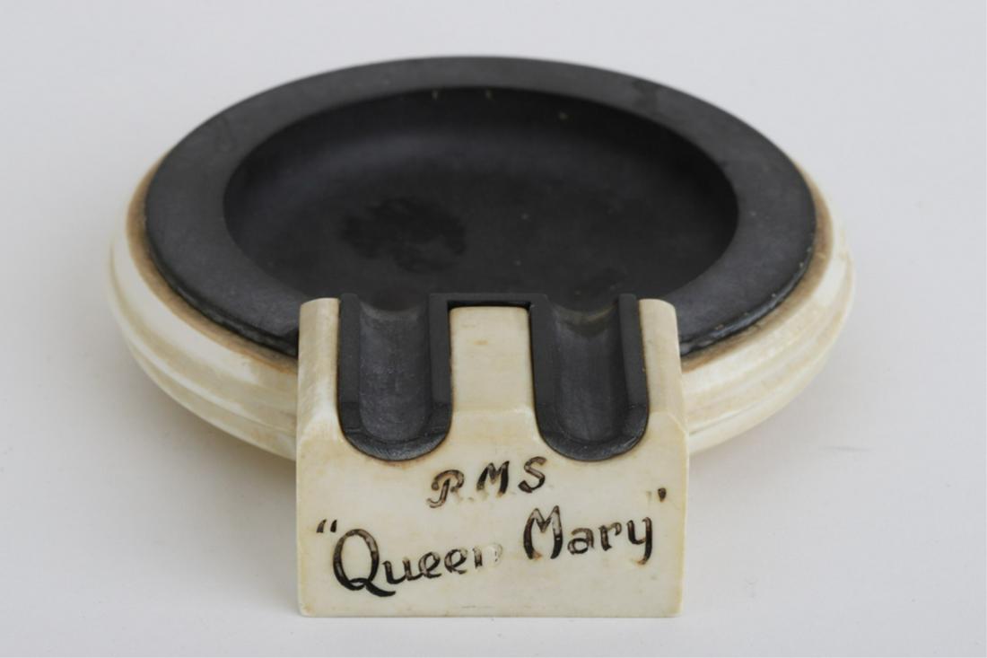 WHITE STAR LINE RMS QUEEN MARY BAKELITE ASHTRAY: Manufactured by "Souvenir" 4 1/2 inches (widest diameter).