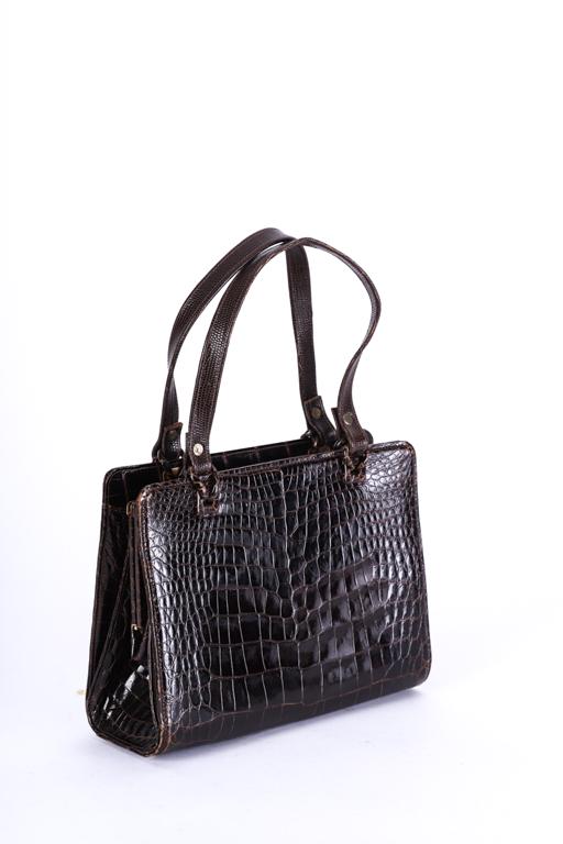 MARK CROSS ITALIAN FAUX ALIGATOR SKIN HANDBAG: Opens to clasping interior with zippered and open pockets 15 x 10 x 4 inches
