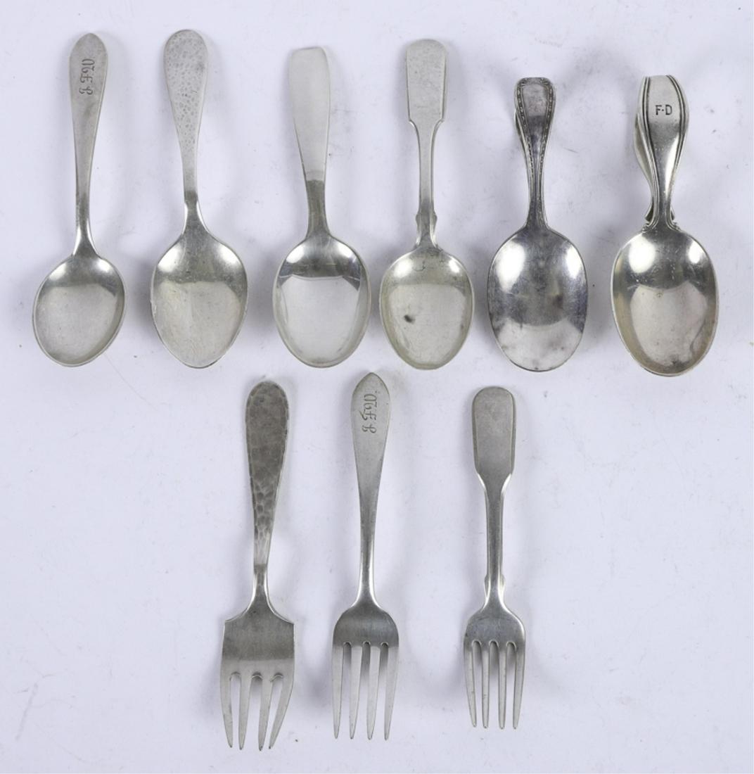 GROUPING OF STERLING SILVER JUVENILE FLATWARE: Including: (6) spoons and (3) forks by Kirk, Lunt, Tiffany, etc. 6.37 troy ounces