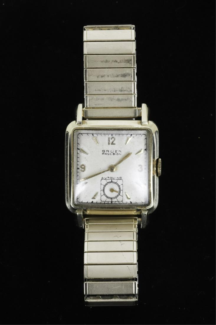 GRUEN PRECISION AUTOWIND 14k GOLD MENS WRISTWATCH: 1 x 1 inch 14k gold case. replaced band.
