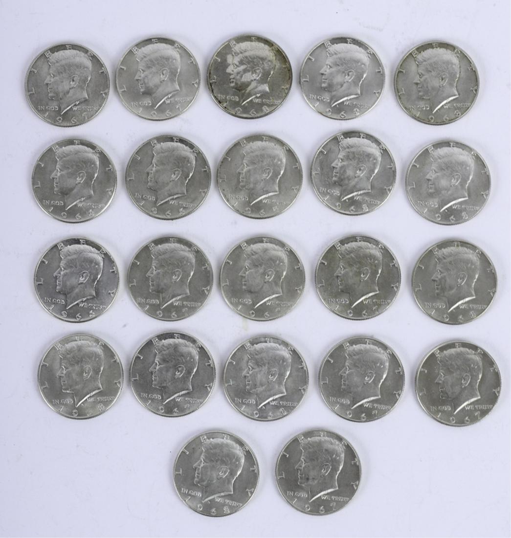 (22) KENNEDY HALF DOLLARS 1965-1969: (9) 1967, (8) 1968, (3) 1966, (1) 1965 and (1) 1969.