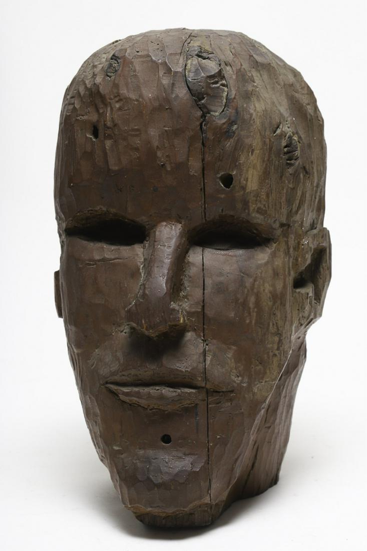 AMERICAN SCHOOL (20th c) CARVED MAN'S HEAD & NECK: Unsigned. carved cedar. 15 inches.