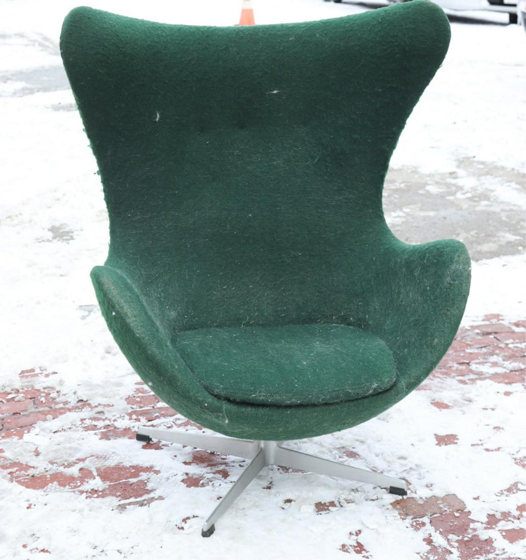ARNE JACOBSEN (1902-1971) EGG CHAIR: Labeled Fritz Hansen company Denmark. #0265. 42 x 35 x 29 inches.