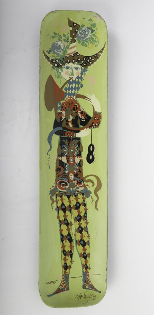 MID CENTURY MODERN BJORN WIINBLAD TRAY: Musician 27 x 6 1/2 inches. signed.