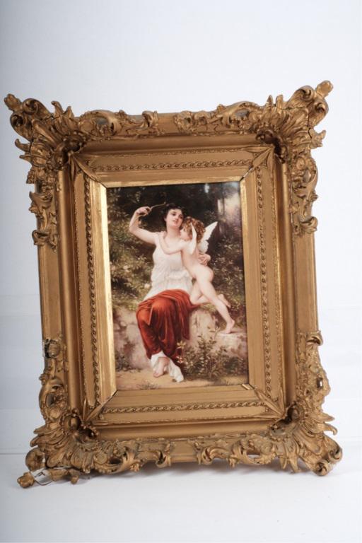 KPM PORCELAIN PLAQUE with CUPID and APHRODITE: Identified verso "Wagner" otherwise unsigned. 11 1/2 x 7 3/4 inches.