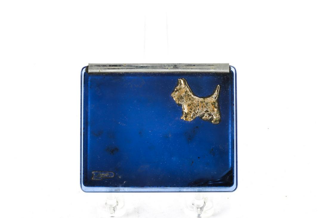 SCOTTIE DOG GLASS AND CHROME HINGED BOX: Unmarked. 1 x 4 x 3 1/4 inches.