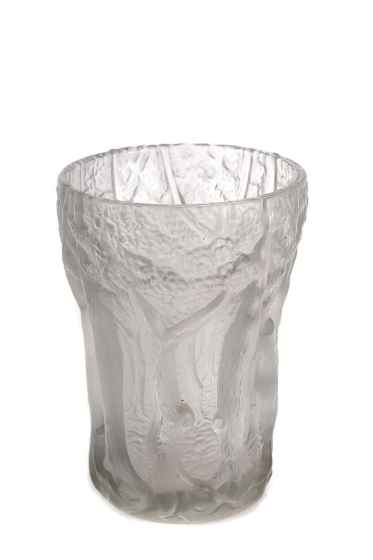 BAROLAC CZECH ART GLASS VASE WITH TREES IN RELIEF: Unsigned. 10 inches.