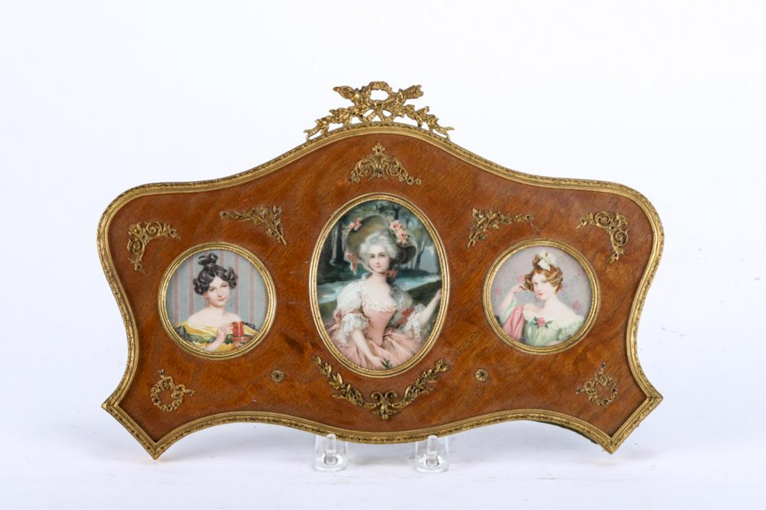 LOUIS XVI STYLE PORTRAIT MINIATURE FRAME w/ ORMOLU: Mounts. unmarked. 8 1/2 x 12 1/2 inches.