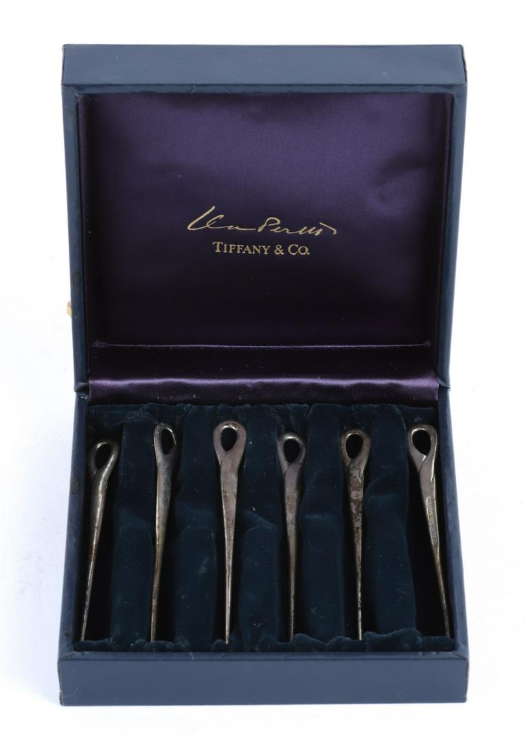 TIFFANY & CO BOXED PICKS by ELSA PERETTI ITALY: Tiffany & Co. sterling silver 1984. 3 3/4 inches each.