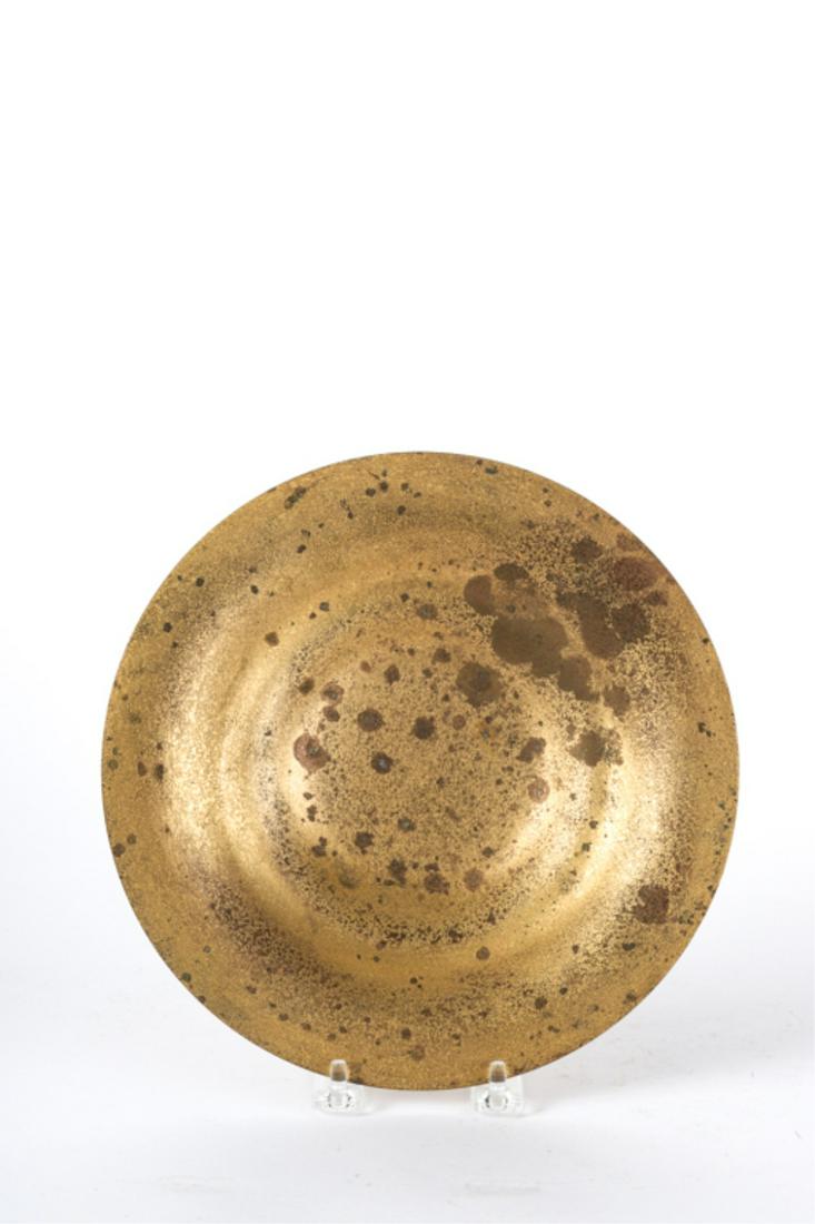 TIFFANY STUDIOS NEW YORK FAVRILE BOWL: Low flanged footed bronze bowl numbered 1708. 9 inches.