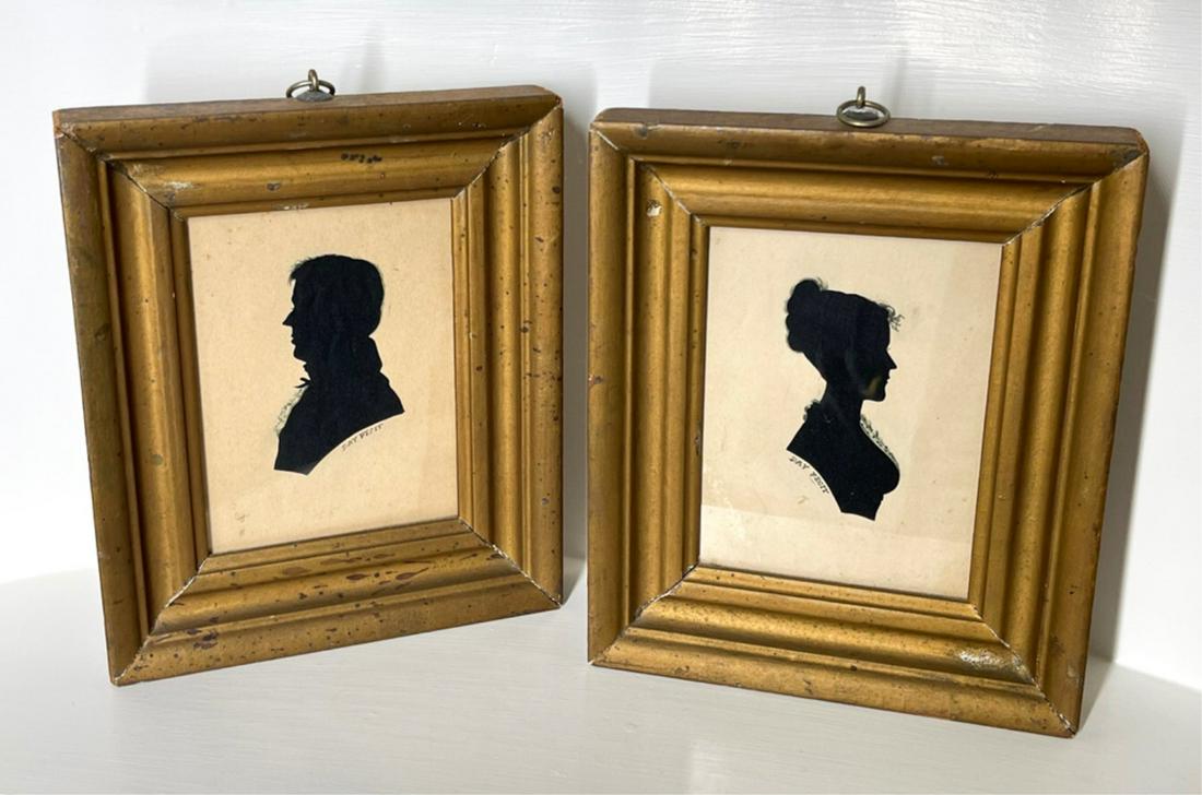 PAIR OF AUGUSTUS DAY SILHOUETTES: Hollow-cut profiles of a man and woman, in enhanced, both inscribed "Day Fecit", sight size: 5 x 3.75 inches, frame, 8 x 6.75 inches