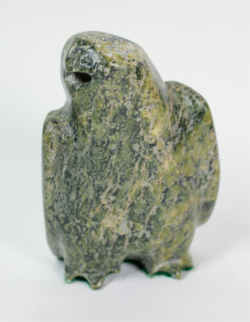 INUIT SERPENTINE CARVING, HAWK OWL: By Johnny Boo, 8.25 x 6 x 2.5 inches