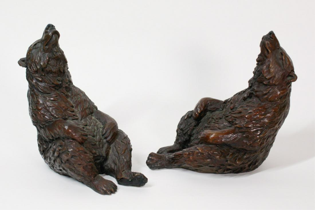 PAIR OF DAVID H. TURNER (AMERICAN) BRONZE BEARS: Brown patination, pair of bookends depicting bears leaning back, signed "D. H. Turner, 1992", 7 x 7 x 4 inches