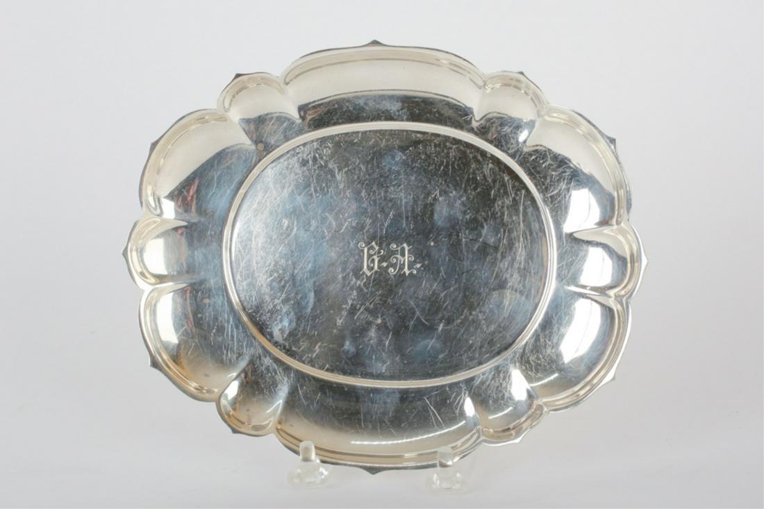 GORHAM STERLING SILVER DISH: Oval with scalloped edge, monogrammed, 1 x 7.5 x 6 inches, 7.28 ozt