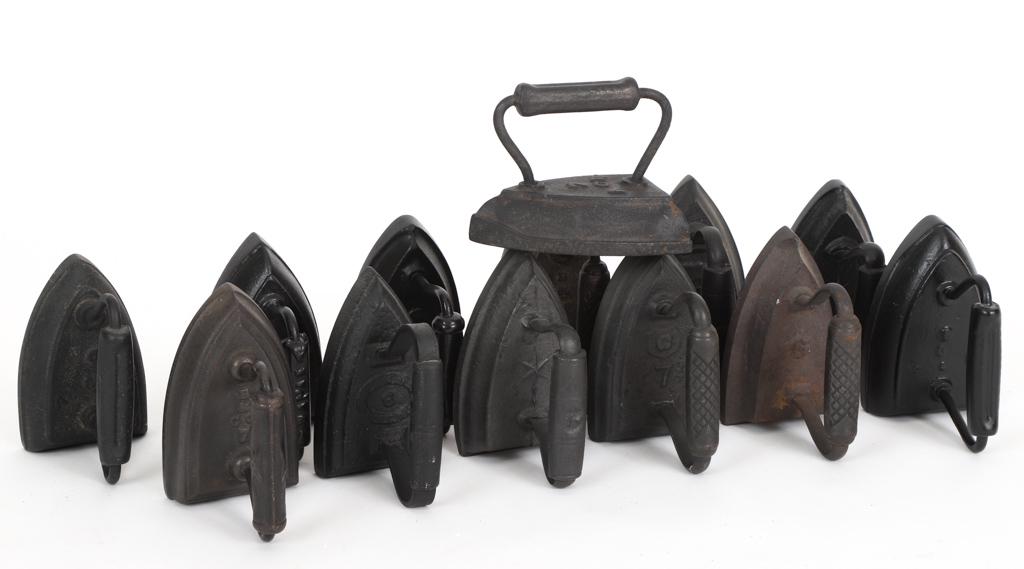 A COLLECTION OF EARLY FLAT IRONS: (15) plus, would make a nice sculpture