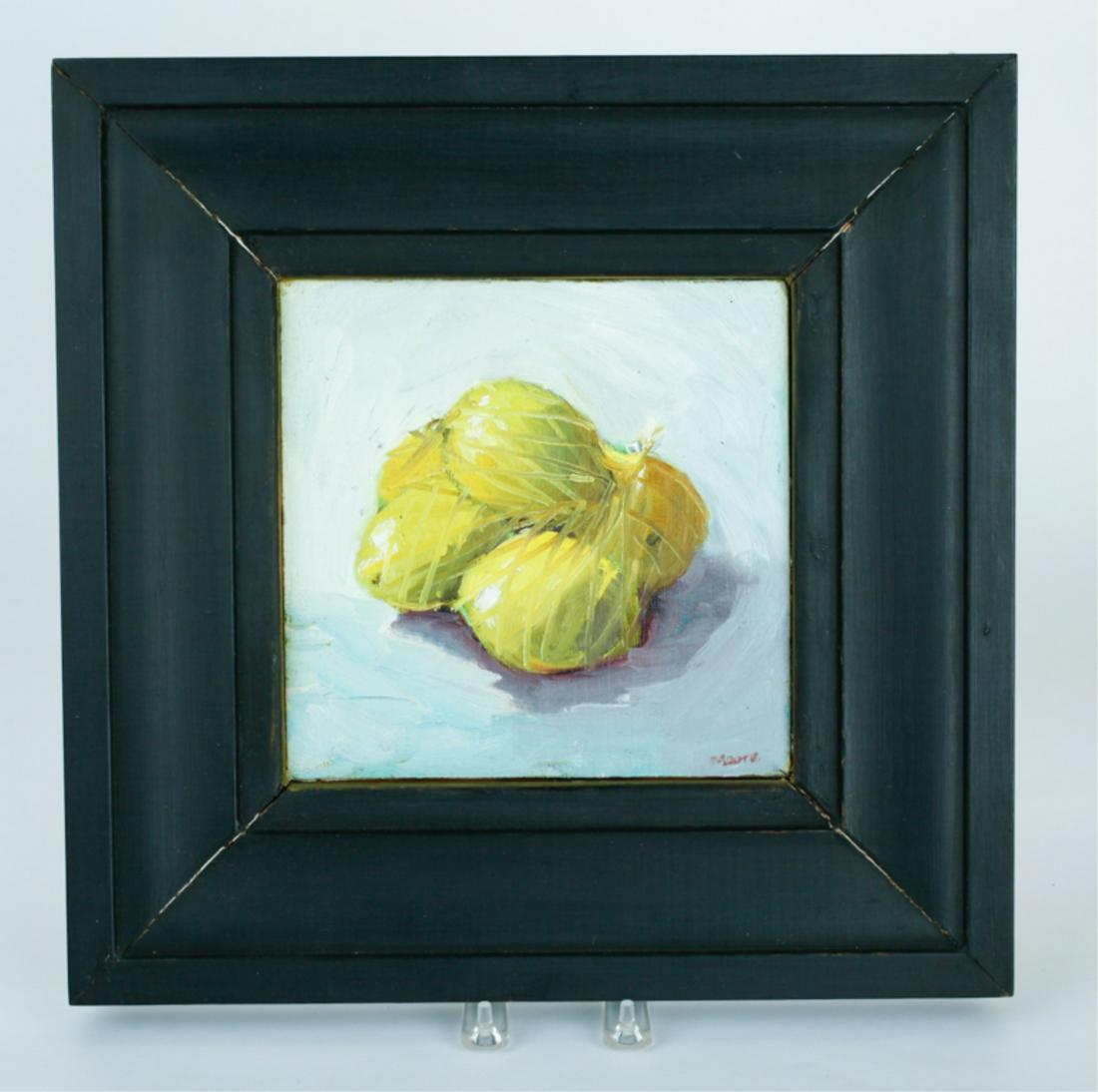 c1991 SMALL CONTEMPORARY PAINTING, "LEMONS": 8 x 8 inches, sight