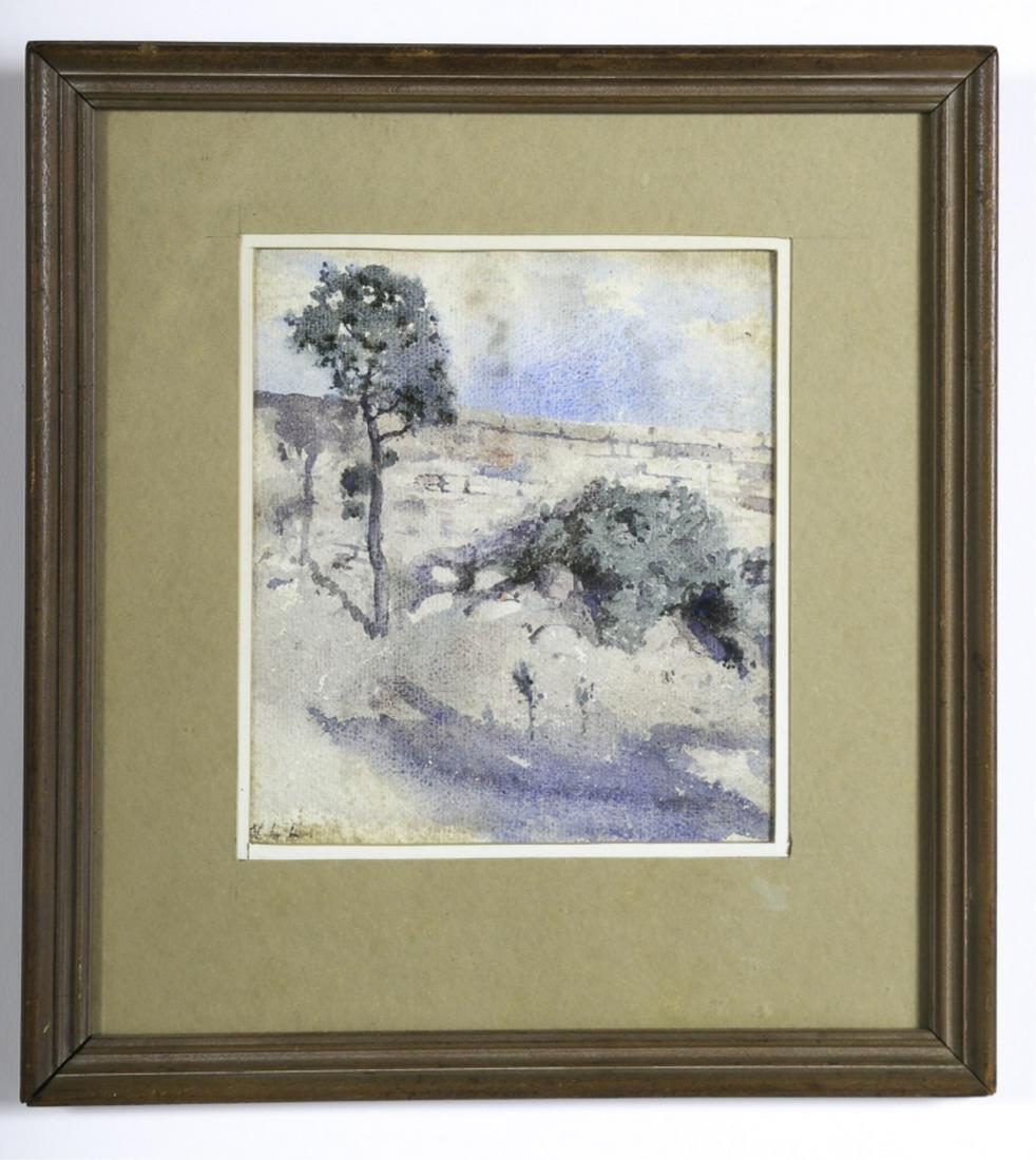 WILLIAM LANGSON LATHROP (1859-1938): The Wall watercolor 7 x 6 inches. signed initials. framed. 12 x 11inches (overall) Temp No 6081