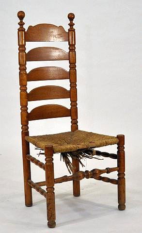 Signed Wallace Nutting Pilgrim century style slat: Signed Wallace Nutting Pilgrim century style slat back side chair