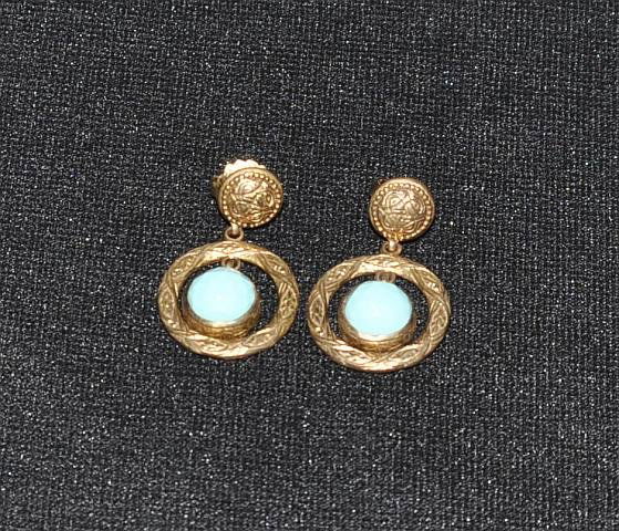Pair of Stephen Dweck turquoise drop earrings: Pair of Stephen Dweck turquoise drop earrings