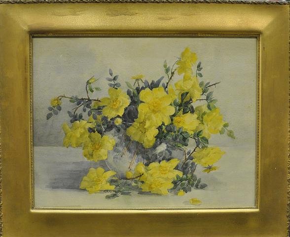 Margaret A. Rand, American (1868-1930) Yellow ros: Margaret A. Rand, American (1868-1930) Yellow roses, signed M.A. Rand 1899, L.C. Watercolor, 14 in. X 19 in. framed