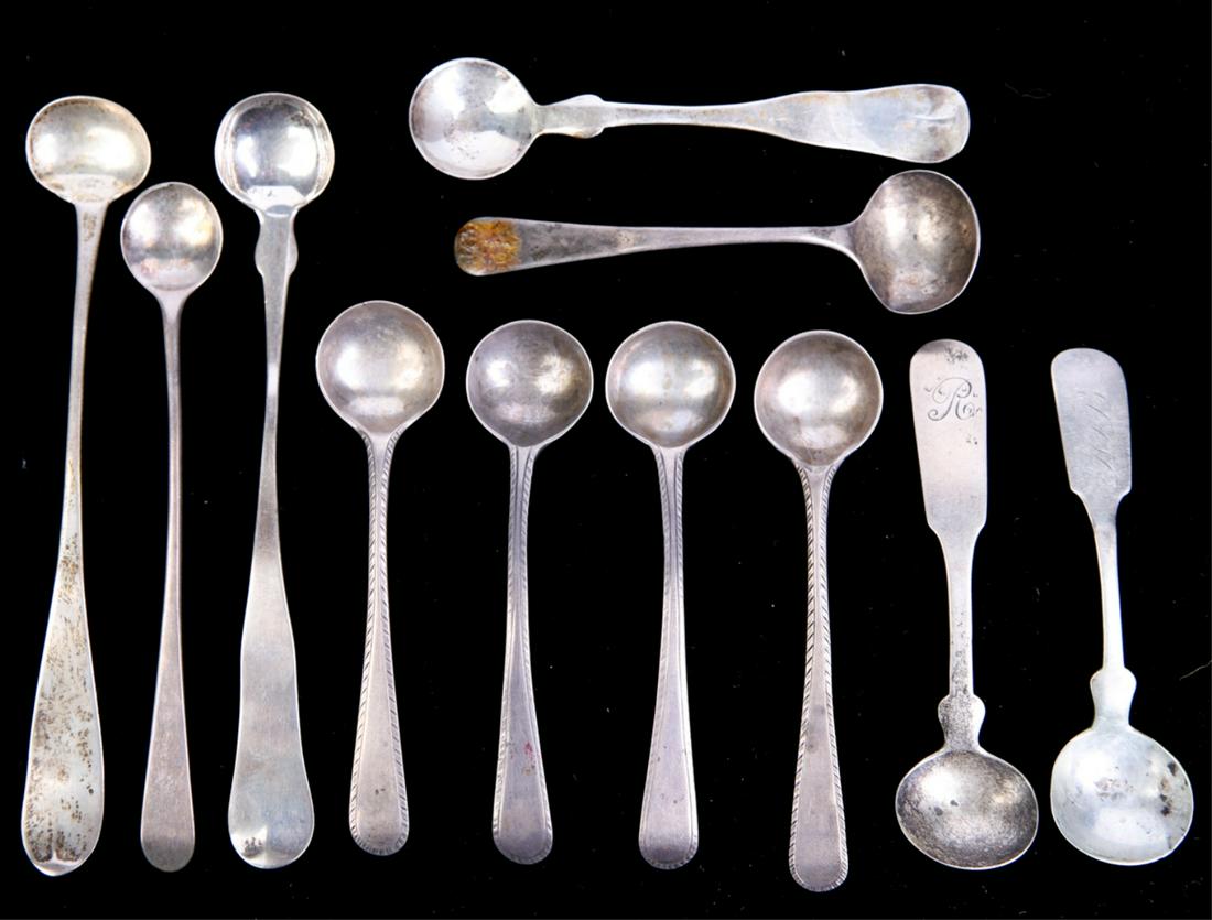 (11) COIN SILVER SALTS AND MUSTARD SPOONS (1 of 12)