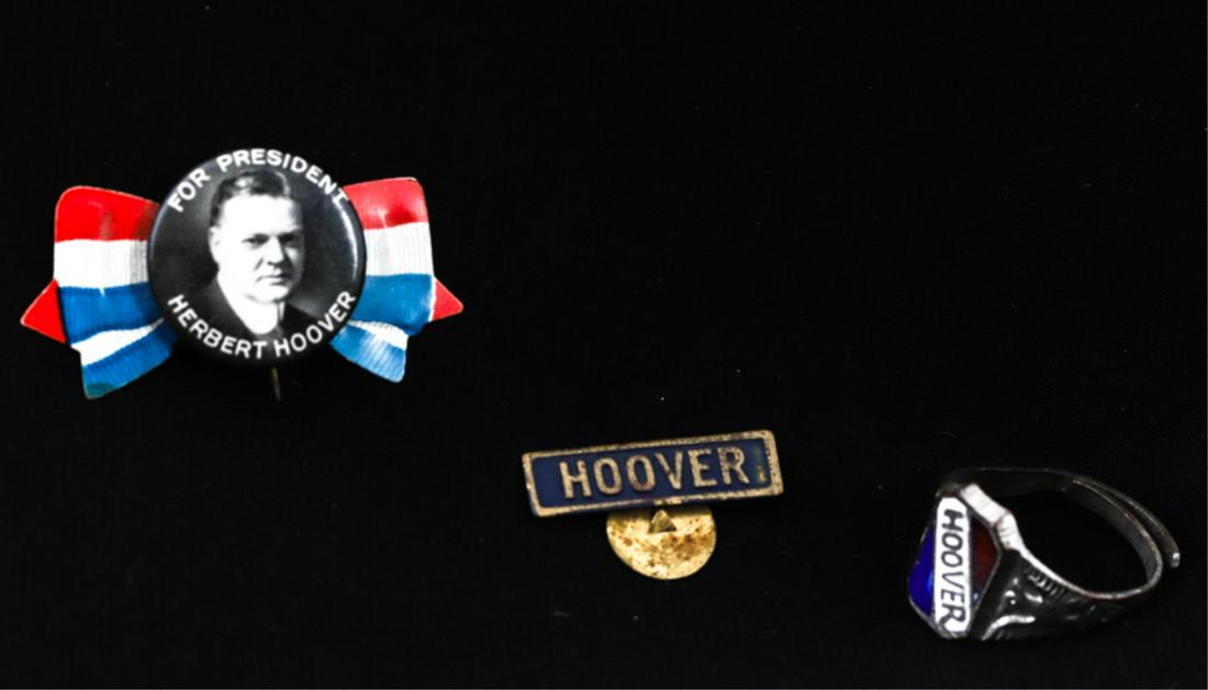 (3) HERBERT HOOVER CAMPAIGN BUTTON, RING & TAB (1 of 8)